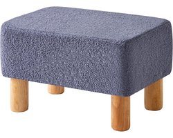 Rechthoekige Teddy Fluwelen Voetenbank met Houten Poten – Comfortabele Zitkruk en Schoenenwisselbank voor Woonkamer en Slaapkamer, blauw , 40 x 29 x 25 cm