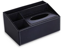 Rechthoekige tissuebox van PU-leer voor huishoudelijk gebruik op kantoor met afstandsbediening, opbergbox voor elegante en stijlvolle badkamermeubels, nachtkastjes op kantoor, in de auto of op kantoor (zwart)