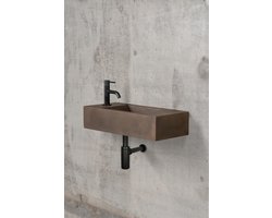 Rechthoekige toilet fontein - vintage bruin beton - middelgrote toilet fontein - vrij hangend aan de muur - traditioneel handgemaakt - premium kwaliteit - kleine badkamer of toilet - model Paullo - 54 x 25 x 12 cm