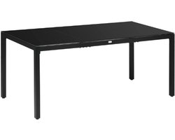 Rechthoekige Tuintafel Voor 8 Personen - 180x80 Cm Buitentafel Met Gehard Glazen Tafelblad En Aluminium Frame - Weerbestendige Eettafel Voor Tuin-Terras-Balkon - Zwart