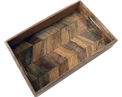 Rechthoekige visgraat houten dienbladen van mangohout - 1 klein formaat dienblad vierkant 70x70