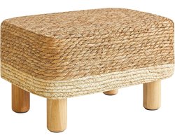 Rechthoekige voetensteun, natuurlijk zeegras, voetenbank met houten poten, handgeweven multifunctioneel modern zitkussen, voetenbank, bijzettafel voor woonkamer, slaapkamer, 42 x 30 x 26
