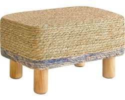 Rechthoekige voetensteun, natuurlijk zeegras, voetenbank met houten poten, handgeweven multifunctioneel modern zitkussen, voetenbank, bijzettafel voor woonkamer, slaapkamer, 42 x 30 x 26