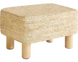 Rechthoekige voetensteun, natuurlijk zeegras, voetenbank met houten poten, handgeweven multifunctioneel zitkussen, voetenbank, bijzettafel voor woonkamer, slaapkamer, 42 x 30 x 26 cm