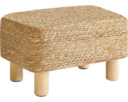 Rechthoekige voetensteun, natuurlijk zeegras, voetenbank met houten poten, handgeweven multifunctioneel zitkussen, voetenbank, bijzettafel voor woonkamer, slaapkamer, 42 x 30 x 26 cm