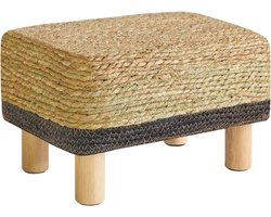 Rechthoekige Voetensteun Van Zeegras - Handgeweven Voetenbank Met Houten Poten - Zitkussen Of Bijzettafel Voor Woonkamer - Slaapkamer - 42x30x26 Cm
