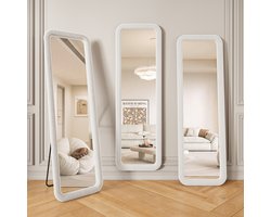 Rechthoekige wandspiegel 160x50 cm - Grote passpiegel met wit fluwelen frame, zachte rand en gehard glas voor slaapkamer, kleedkamer en hal