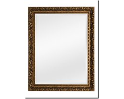 Rechthoekige wandspiegel in Barok stijl met brede houten lijst - Spiegel Antonio Napoli Antiekgoud Buitenmaat 101x126cm - Luxe schouwspiegel boven open haard - Verguld met bladgoud slagmetaal - Italiaanse spiegel - Veilig en duurzaam glas met facet