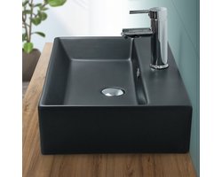 Rechthoekige wastafel met overloop 60,5x36,5x13 cm zwart keramiek LuxeBath