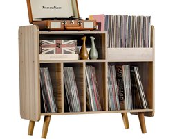 Record Player Stand, Large Turntable Cabinet with Open Vinyl Storage and Display Shelf for Up to 350 Albums, Mid-Century Wooden Turntable for Living Room, Bedroom