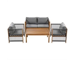Recreatieruimtebank – Voor tuin, balkon & terras – Tweepersoonsbank, 2 stoelen & tafel met kussens – Kleur 1
