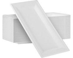 Rectangulaire Papieren Borden 26 x 13 cm - 100 Stuks Wegwerp Borden voor Feesten, Picknicks en Barbecues, Duurzaam en Milieuvriendelijk