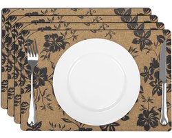 Rectangular placemats set of 4 - 30x45cm non slip cork placemats with rubber backing - Washable waterproof table mats for indoor Kitchen Dining Room Party Table Decoration