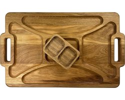 Rectangular Wooden Serving Platter with Split Compartments and Removable Salsa Bowl - Decorative Tapas Tray with Handles for Serving Appetizers, Cheese and Snacks - 48 x 29 cm
