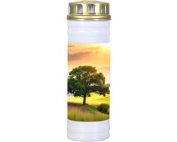 Recycling Eeuwiglicht Kaars - Grafkaars Duurzaam - Sfeerverlichting Buiten - Palmolievrij Gerecycled Materiaal - 7.5 cm x 23 cm - Groen