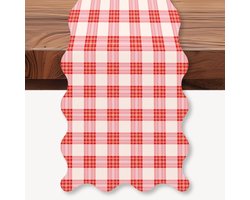 Red White Buffalo Plaid Tafel Runner - 30x183cm - Klassieke Rustieke Boerderij Keuken Eetkamer Decoratie - Schaalrand Tafelrunner voor Thuis Keuken Feestdagen Kerst