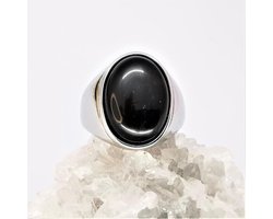 RED20-103.20on : Ovale brede zegelring in edelstaal met Onyx edelsteen maat 20