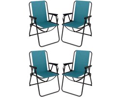 Redcliffs Klapstoel unica - 4x - turquoise - opvouwbaar - 75 x 38 cm - metaal/polyester - campingstoel / tuinstoel