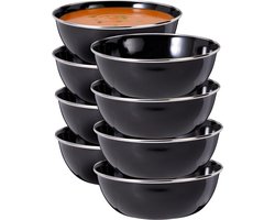 Redcliffs Kommenset - 8x stuks - zwart - 15 x 5 cm - emaille - kamperen/outdoor - schaaltjes