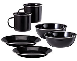 Redcliffs Outdoor serviesset - 6 delig - emaille - zwart/zilver - kamperen/outdoor