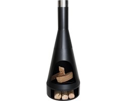 RedFire – Kingston – Houtopslag – Zwart - Staal – Vuurkorf – Fireplace– Stevig staal – Diameter 43cm – Hoogte: 120cm - Terrasverwarming – Sfeerhaard