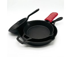 Rednas Gietijzeren Pannenset - 3-Delig Koekenpannen Set - Koekenpan geschikt voor Inductie, Gas, BBQ en Oven - Skillet Maten Ø16cm Ø22cm en Ø28cm
