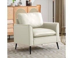 REDOM 1-Zits Fauteuil – Met Hoofd- en Lendenkussen – Modern Design – Voor Woonkamer of Slaapkamer – Kunstleer – Wit – 80 x 68 x 80 cm