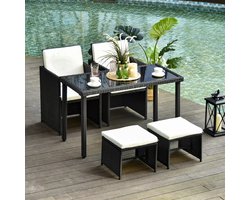 REDOM - 11-Delige Tuinset - Met Tafel, Stoelen En Hockers - Voor Binnen En Buiten - Metaal - Zwart