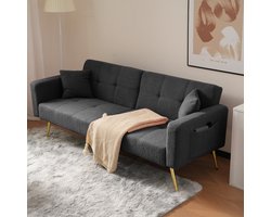 REDOM 2-zits bank 175*64*72cm van lamswol, met verstelbare rugleuning, gouden poten en zijvakjes