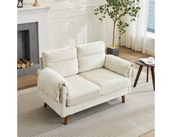 REDOM 2-Zits Bank + Sofa - Compact met zachte chenille bekleding - Mid-century stijl voor woonkamer of slaapkamer - Beige - 70 x 124 x 85 cm