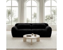 REDOM 2-zits bank van pluche, modulair en frame-loos ontwerp, verbindbaar met ottoman, zwart