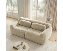 REDOM 2-zits bank van pluche, modulair koppelbaar ontwerp, licht khaki, inclusief kussens en antislip onderzijde