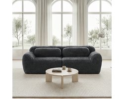 REDOM 2-zits bank van pluche stof, modulair ontwerp met verbindbare ottoman en antislip basis, grijs