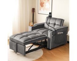 REDOM - 3-In-1 Uitschuifbare Slaapstoel - Verstelbare Rugleuning - Voor Kleine Ruimtes - Fluweel En Schuim - Donkergrijs - 83 X 167 X 76 Cm