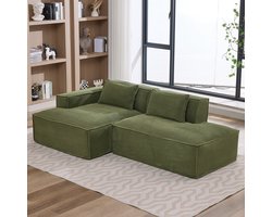 REDOM 3-Zits Sofa + Bank - Compact ontwerp met pocketveren - Moderne bank voor woonkamer of kantoor - Slijtvaste polyester bekleding - Groen - 235 x 129 x 70 cm
