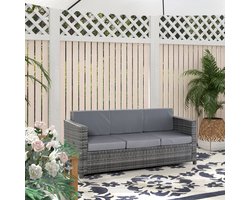 REDOM 3-Zits Tuinbank Wicker - Luxe Loungebank Buiten met Kussens - Polyrattan - Grijs - 185 cm