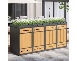 REDOM Afvalcontainer Ombouw - Voor 4 Containers 120-240 Liter - Plantenbak Deksel - Koudgewalst Staal - Grijs Houtlook