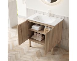 REDOM - Badkamer waschtafelkast - Frestaand - Ingebouwde wastafel van gesinterde steen - Dubbelle deuren - Verstelbaar legplank - Badkamer - 80,5 x 46,5 x 86,5 cm