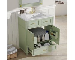 REDOM - Badkamermeubel Met Keramische Wastafel - Soft-Close Lade En Opbergvakken - Modern - MDF - Groen - 81 X 45,5 X 86,5 Cm
