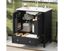 REDOM - Badmeubel Met Geïntegreerde Keramische Wastafel - Vochtbestendig - Modern - Vrijstaand - MDF En Massief Houten Poten - 73 X 45 X 87 Cm