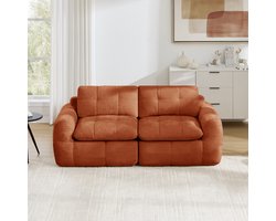 REDOM - Bank - 2-zits modulair - Quadratische stiksel - Zonder montage - Scandinavisch & basic - Woonkamer en slaapkamer - Chenille - Oranje - 194 x 97 x 68 cm