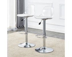 REDOM - Barkrukken Set Van 2 - Hoogteverstelbaar En 360° Draaibaar - Minimalistisch - Voor Bar - Metaal Kunststof - Wit Zilver