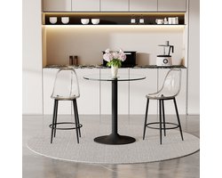 REDOM - Bartafelset - Ronde Glazen Tafel Met 2 Barkrukken - Zwevend Ontwerp - Voor Open Keuken - Zwart Transparant