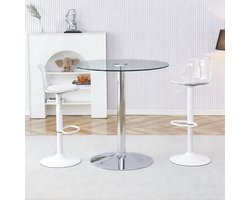 REDOM - Bartafelset - Verstelbare En Draaibare Barkrukken - Modern - Glas Metaal Kunststof - Transparant Wit Zilver - 89 Cm