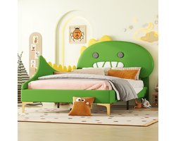 REDOM - Bed - PU en MDF - Cartoon dinosaurus hoofdbord - 90cm*200cm groen