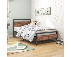 REDOM Bedframe 140x200 cm, metalen platformbed met vast hoofdbord, geruisloos ontwerp, geen boxspring nodig, zwart