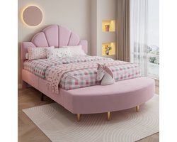 REDOM Bedframe 140x200 cm van fluweel, met hoofdbord en bedbank