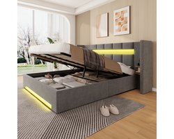 REDOM - Bedframe - USB-Aansluitingen En Opbergkasten - Retro - Slaapkamer - Fluweel - Donkergrijs - 180 X 200 Cm