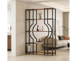 REDOM - Boekenkast - 5-laags open opbergrek - Met wandbevestiging - Metaal en MDF - Vintage stijl - Woonkamer of werkkamer - Zwart en rustiek bruin - 104 x 30 x 169 cm
