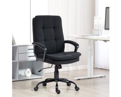 REDOM - Bureaustoel - 12 cm dikke dubbellagige zitting en rugleuning - Verstelbare zithoogte en wippfunctie - Met armleuningen - Voor kantoor - Linnen - Zwart - 102-112 x 63 x 70 cm